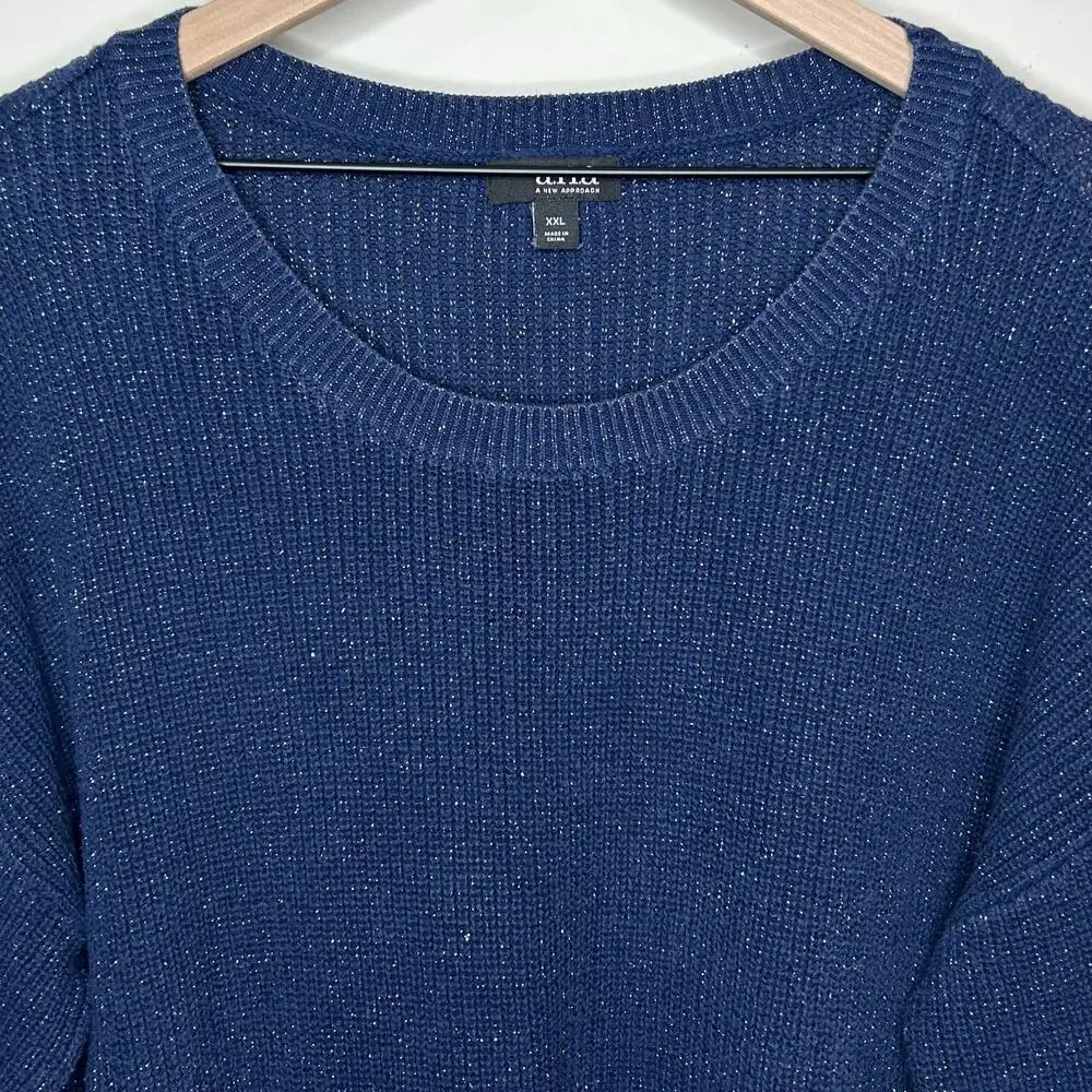 a.n.a. A New Approach Blue and Silver Knit Tunic Sweater Size XXL Pullover - Picture 2 of 9